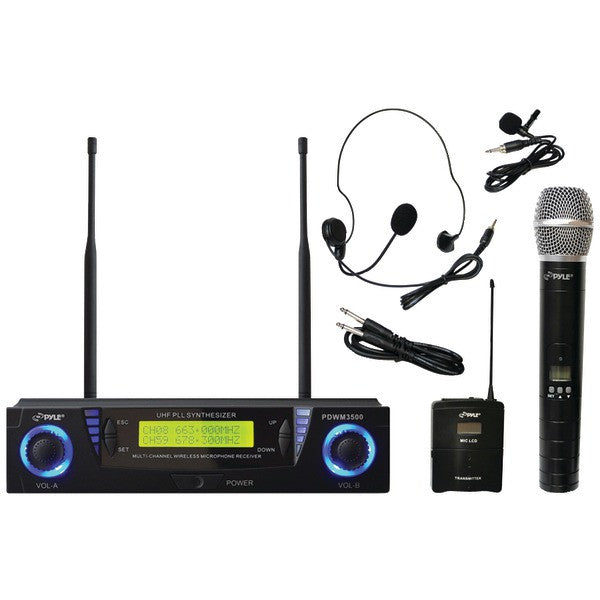 Pyle Pdwm3500 Professional Uhf Dual-channel Wireless Microphone System With Adjustable Frequency