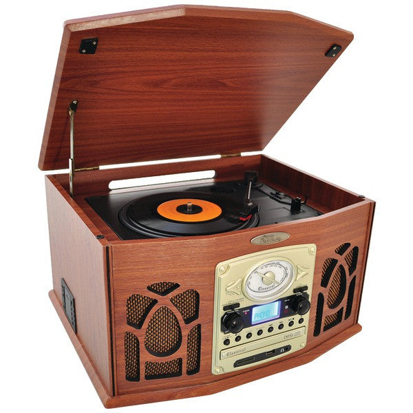 Pyle Home Ptcds7ubtbw Bluetooth Retro Vintage Classic Style Turntable Vinyl Record Players With Vinyl-to-mp3 Recording (wood)