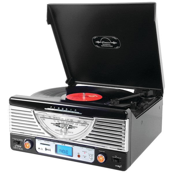Pyle Home Ptr8ubtbk Bluetooth Retro Vintage Classic Style Turntable Vinyl Record Player With Usb/mp3 Computer Recording