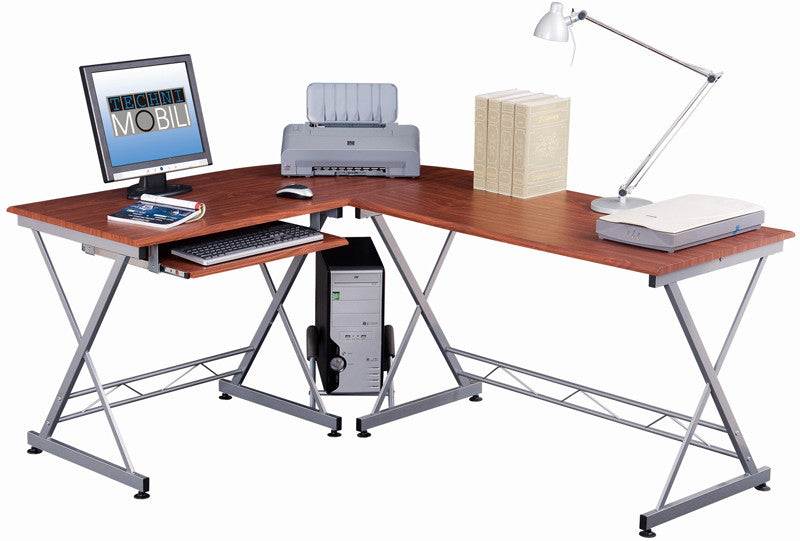 Techni Mobili Rta-2212-m615 Interchangable L-shaped Computer Desk With Pull Out Keyboard Tray. Color: Mahogany