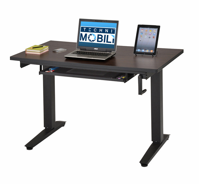 Techni Mobili Rta-3818su-hry Modern Sit-to-stand Computer Desk With Pull Out Keyboard Panel. Color: Hickory
