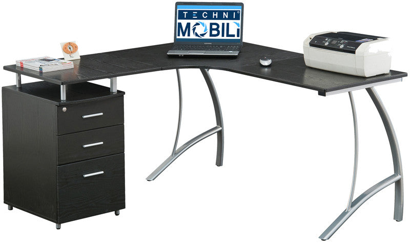Techni Mobili Rta-4804l-es Modern L- Shaped Computer Desk With File Cabinet And Storage. Color: Espresso