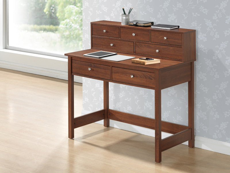 Techni Mobili Rta-8401-oak Elegant Writing Desk With Storage And Hutch. Color: Oak