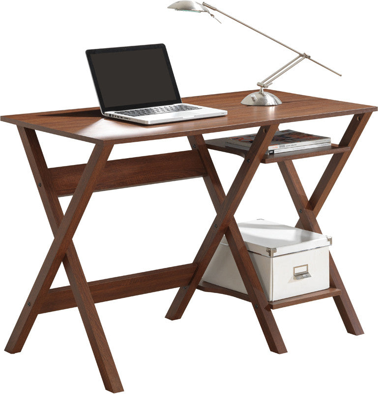 Techni Mobili Rta-8402-oak Writing Desk With Side Shelves. Color: Oak