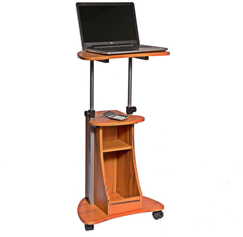 Techni Mobili Rta-b002-wg01 Rolling Adjustable Height Laptop Cart With Storage. Color: Woodgrain