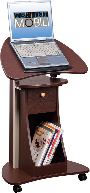 Techni Mobili Rta-b005-ch36 Rolling Adjustable Laptop Cart With Storage. Color: Chocolate