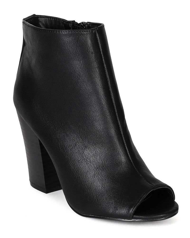 Sedona-21 Women Leatherette Open Toe Chunky Heel Ankle Bootie