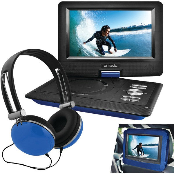 Ematic Epd116bu 10” Portable Dvd Player With Headphones & Car-headrest Mount (blue)
