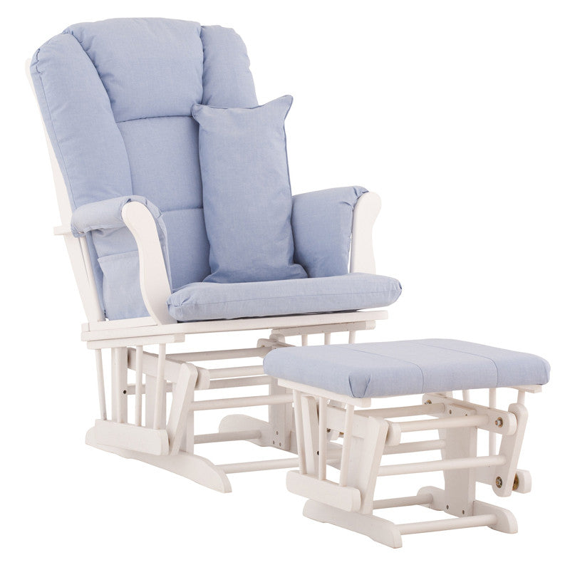 Storkcraft 06554-531 Tuscany Glider & Ottoman-white W/blue Cushions