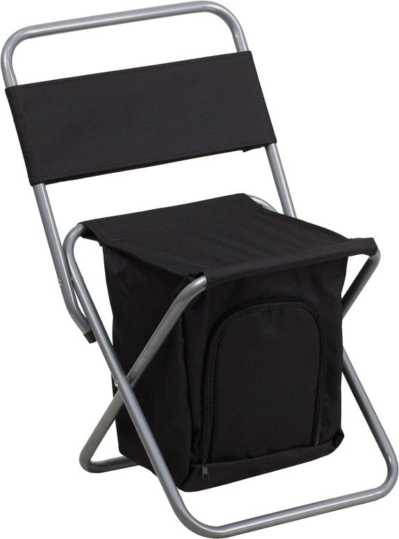 Flash Furniture Ty1262-bk-gg Kids Folding Camping Chair With Insulated Storage In Black