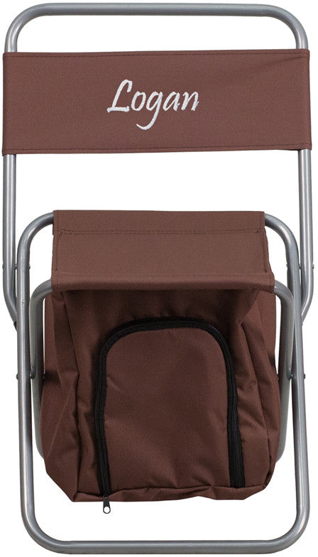 Flash Furniture Ty1262-bn-emb-gg Embroidered Kids Folding Camping Chair With Insulated Storage In Brown