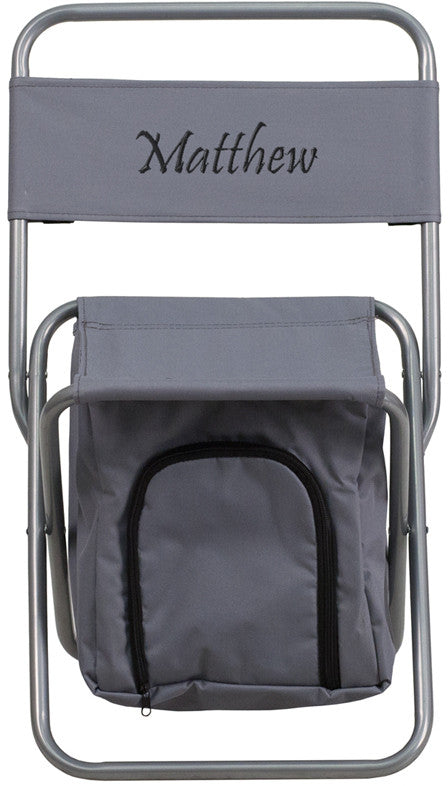 Flash Furniture Ty1262-gy-emb-gg Embroidered Kids Folding Camping Chair With Insulated Storage In Gray