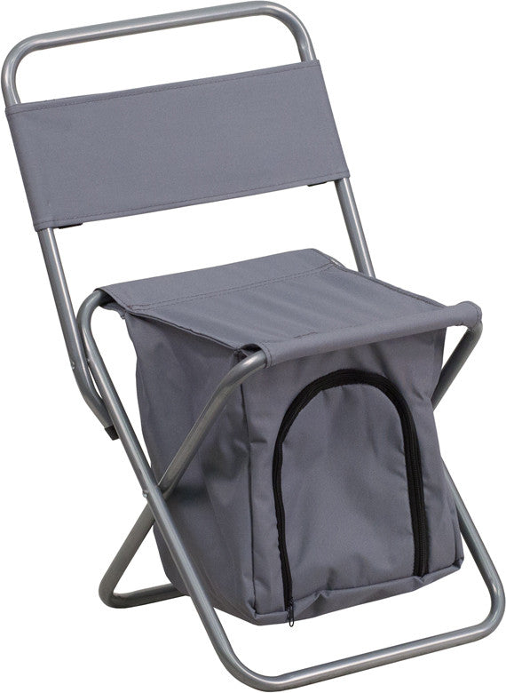 Flash Furniture Ty1262-gy-gg Kids Folding Camping Chair With Insulated Storage In Gray