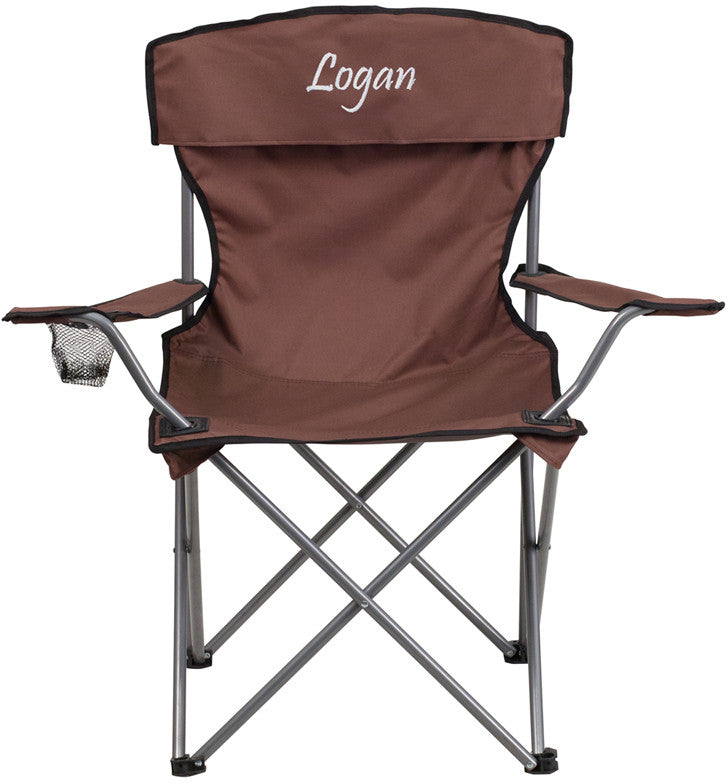 Flash Furniture Ty1410-bn-emb-gg Embroidered Folding Camping Chair With Drink Holder In Brown