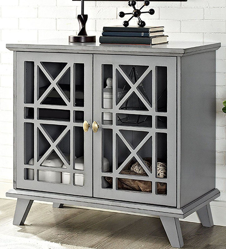 Walker Edison W32fwagy 32" Gwen Fretwork Accent Console Gray Finish