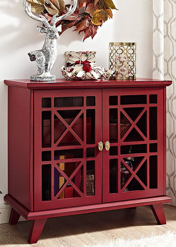 Walker Edison W32fward 32" Gwen Fretwork Accent Console Red Finish