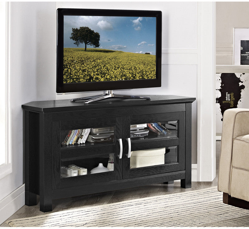 Walker Edison W44ccrbl 44" Black Wood Corner Tv Stand Console