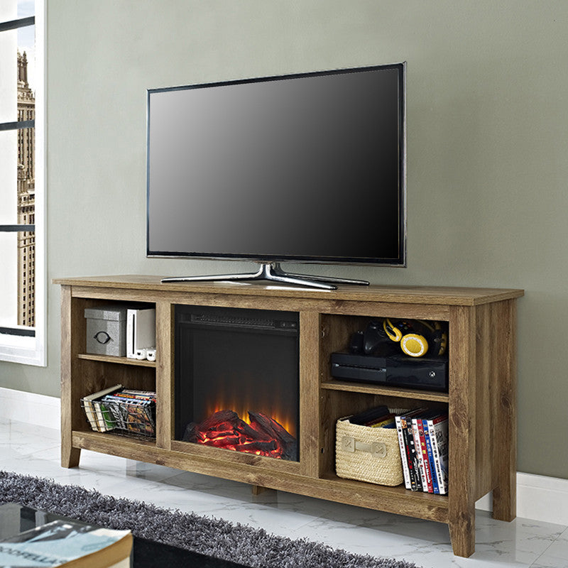 Walker Edison W58fp18bw 58" Barnwood Tv Stand With Fireplace Insert