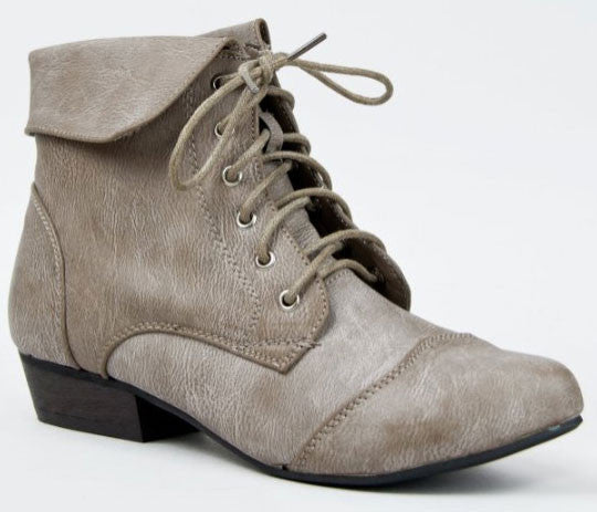 Indy-11 Lace Up Oxford Cuffed Ankle Bootie