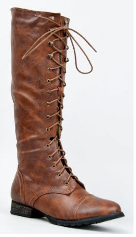 Outlaw-13 Knee High Stacked Heel Military Combat Boot