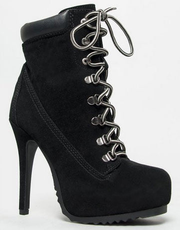 Ruler-h Lace Up High Heel Hiker Ankle Boot Bootie