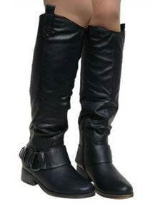 Plateau-01 Buckle Round Toe Riding Knee High Boot