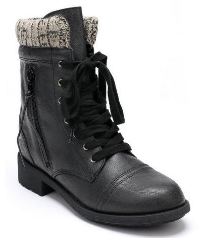Relax-120 Leatherette Sweater Distress Zipper Military Lace Up Boot