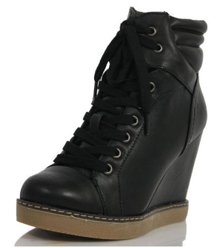 Haley Faux Leather Lace Up Platform Wedge High Top Ankle Bootie