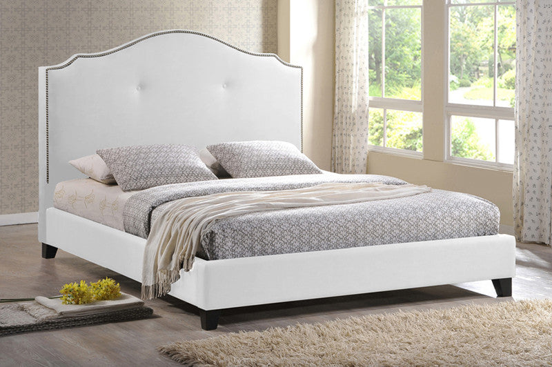 Wholesale Interiors Bbt6292 Bed-white-queen Marsha Scalloped White Modern Bed With Upholstered Headboard - Queen Size - Each