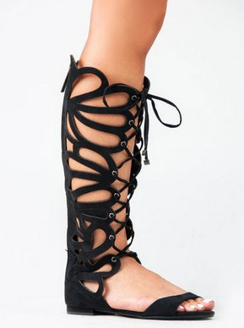 Solo-05 Butterfuly Cut Out Lace Up Gladiator Flat Sandal