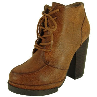 Ponder-01 Lace Up Platform Chunky Heel Ankle Bootie