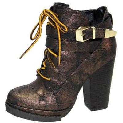 Ponder-06 Lace Up Round Toe Ankle Bootie