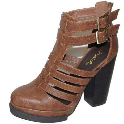 Ponder-07 Caged Strappy Round Toe Heel