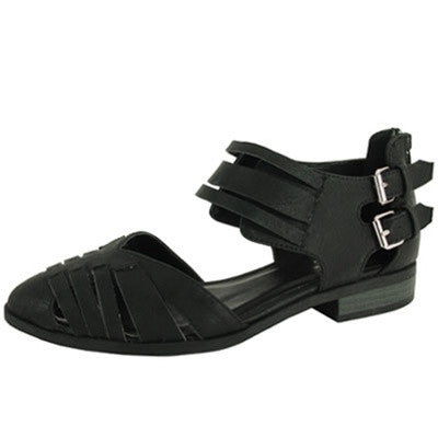 Tuxedo-03 Buckle Strappy Flat Sandal