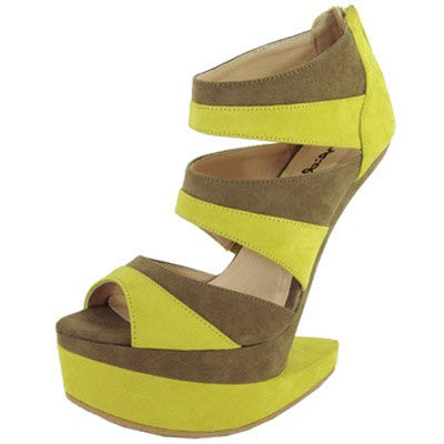 Bizarre-04 Two Tone Heel Less Curved Wedge