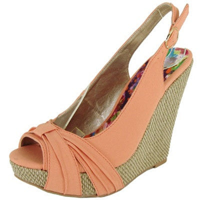 Glory-28 Pleated Peep Toe Slingback Wedge