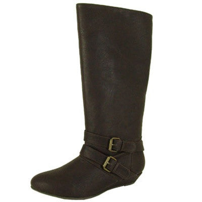 Nesha-88 Buckle Knee High Wedge Boot