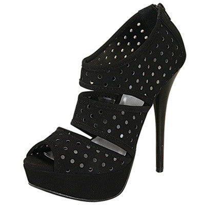 Neutral-425 Nubuck Perforated Peep Toe Bootie