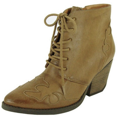 Newton-08 Pointy Toe Lace Up Cowboy Ankle Bootie