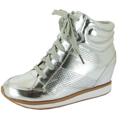 Patton-02 Metallic High Top Lace Up Wedge Sneaker