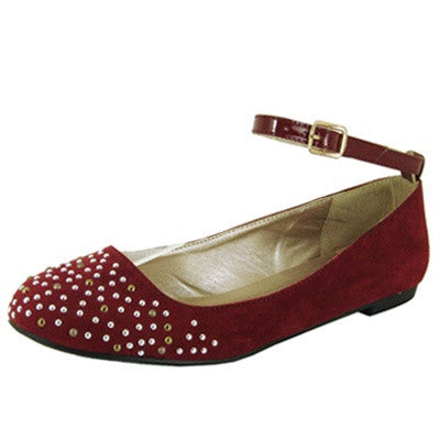 Palmer-92 Studded Ankle Strap Round Toe Ballet Flat