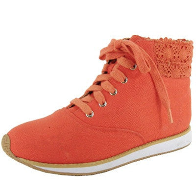 Pippa-07 Crochet Lace Up Round Toe Sneaker