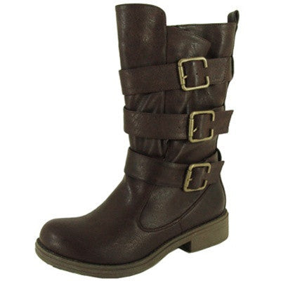 Raggae-01 Buckle Round Toe Mid Calf Boot