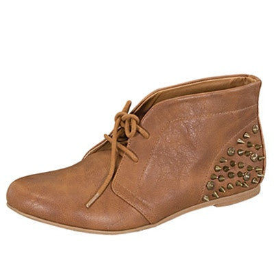Shuffle-12 Studded Spike Lace Up Ankle Bootie