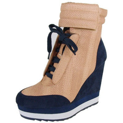 Westwood-01 Two Tone High Top Lace Up Wedge Sneaker