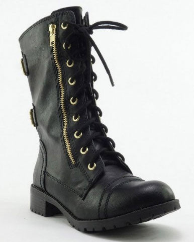 Dome-sa Vegan Lace Up Mid Calf Women Military Boot