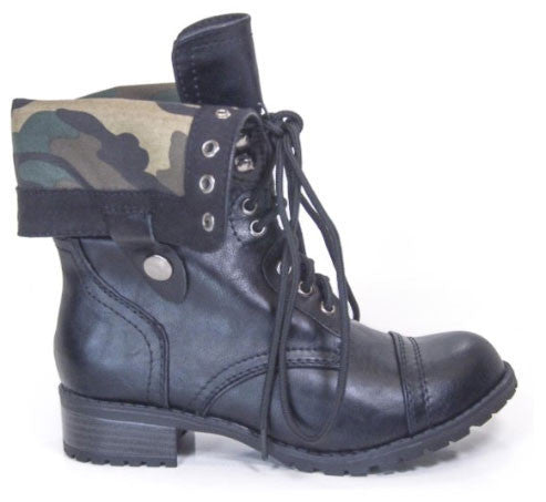 Oralee Foldable Military Combat Laced Up Boot
