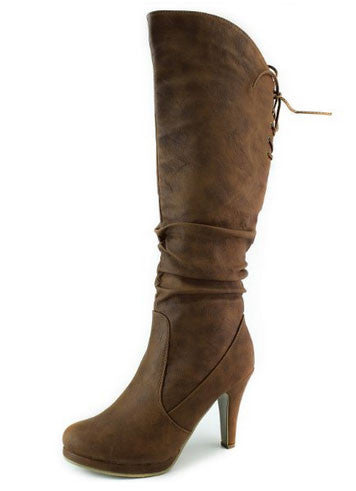 Win-40 Over The Knee High Platform Round Toe Boot