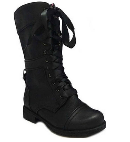 Timberly-43 Floral Cuff Lace Up Combat Boots