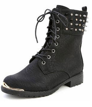 Timberly-62 Womens Military Lace Up Studded Spike Military Combat Boot